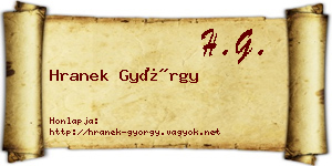 Hranek György névjegykártya
